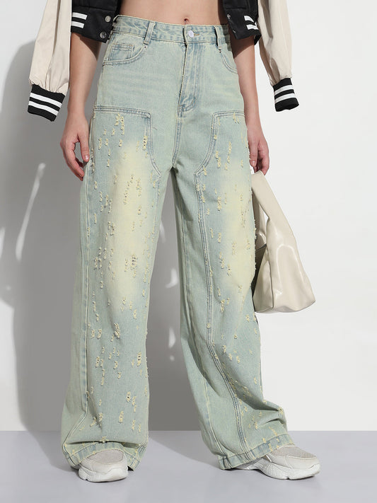 Women's Blue High Rise Baggy Jeans