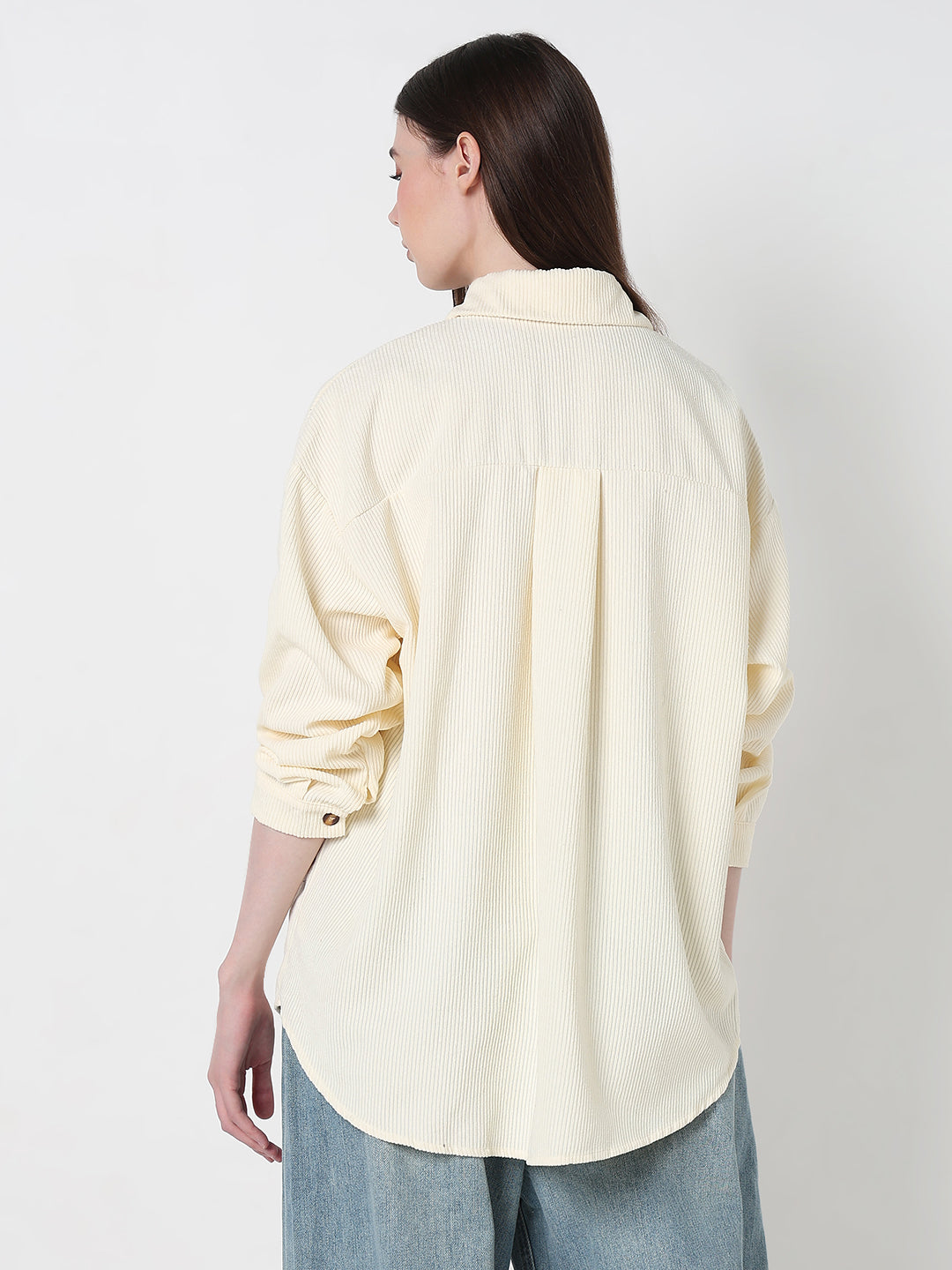 Women's Textured Cream Regular Fit Shirt