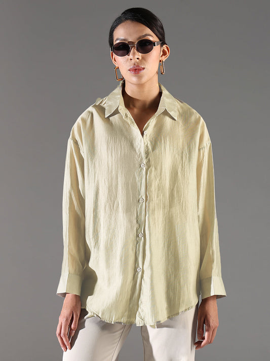 Women's Beige Solid Oversized Shirt