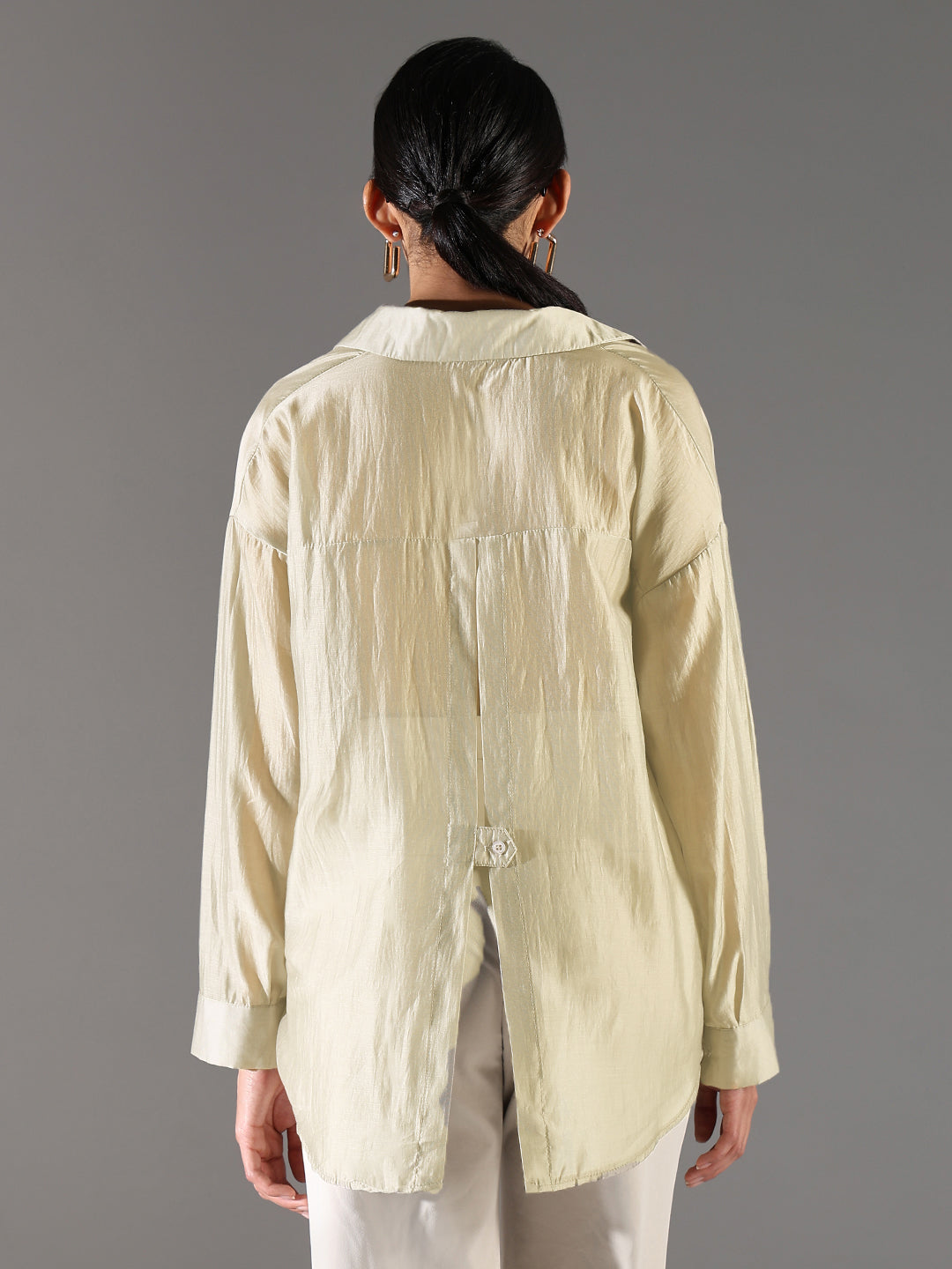 Women's Beige Solid Oversized Shirt