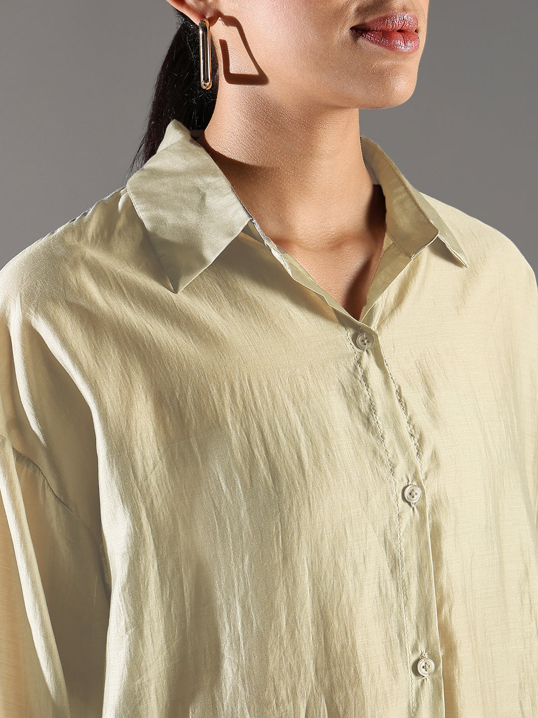Women's Beige Solid Oversized Shirt