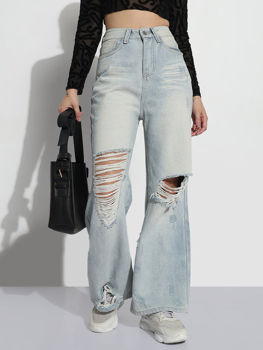 Women's Blue High Rise Wide Leg Jeans