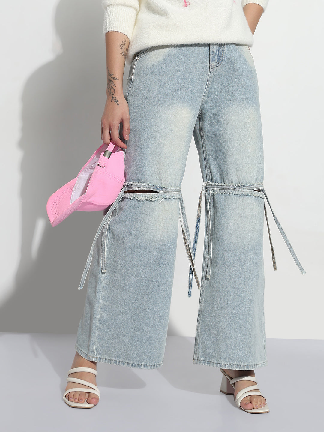 Women's Blue High Rise Wide Leg Jeans