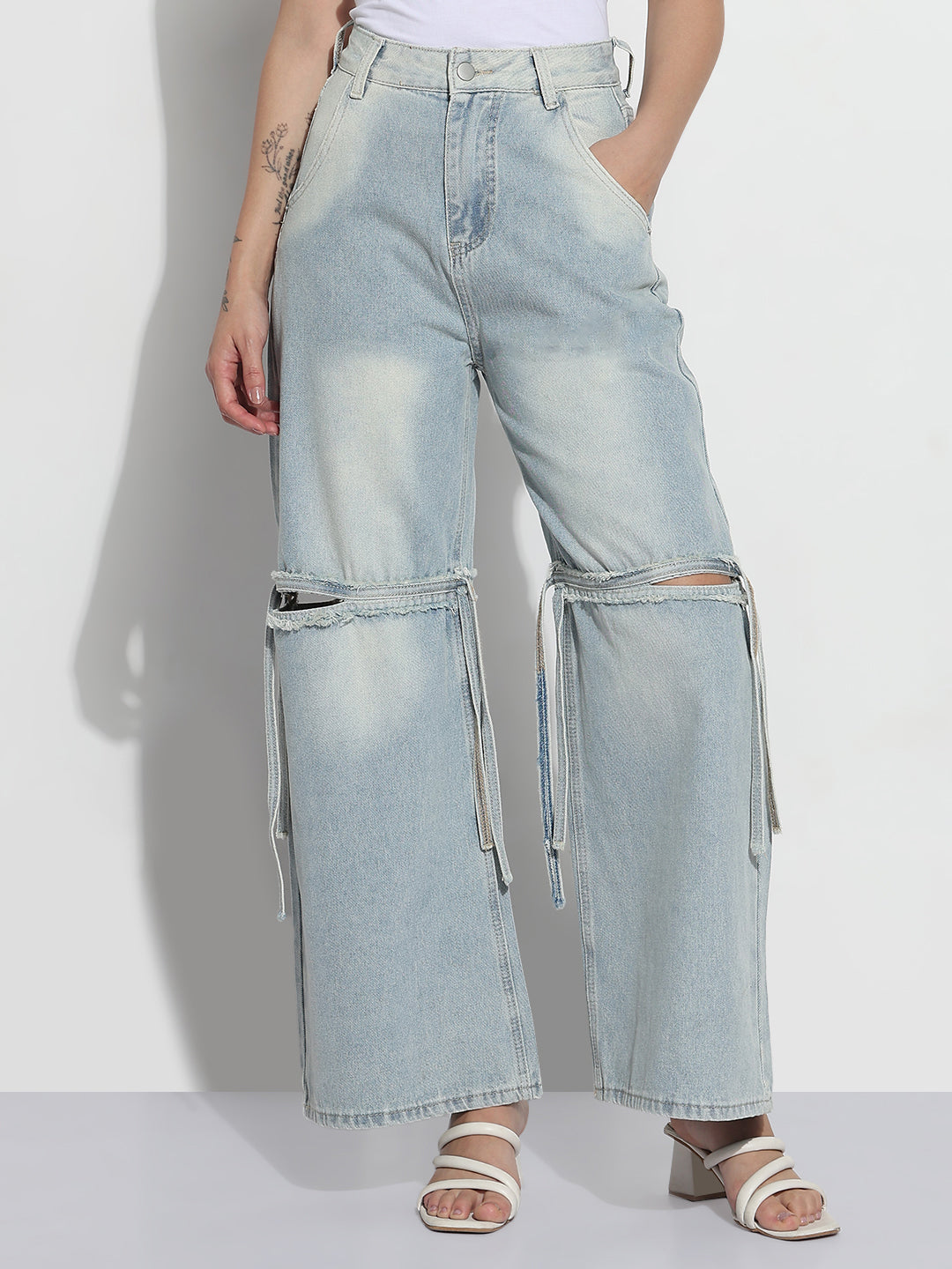 Women's Blue High Rise Wide Leg Jeans