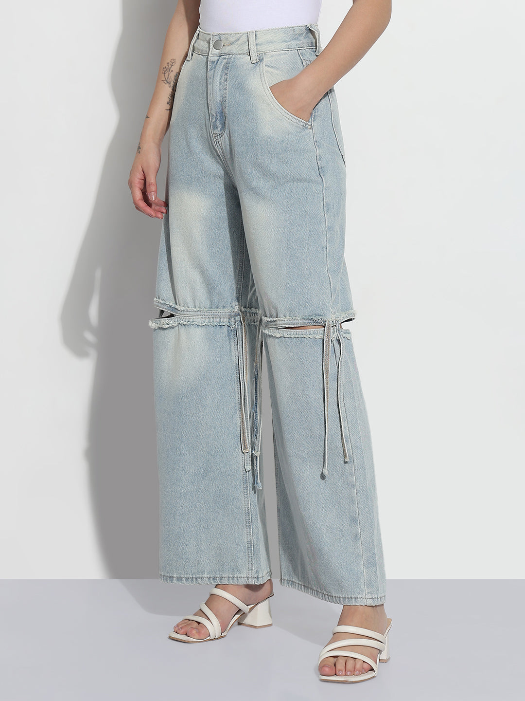 Women's Blue High Rise Wide Leg Jeans