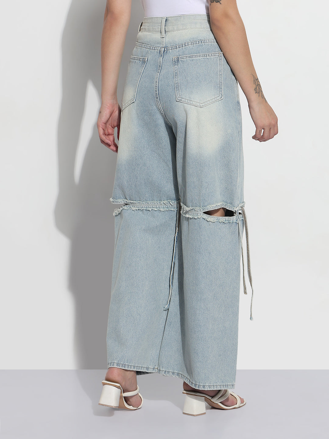 Women's Blue High Rise Wide Leg Jeans