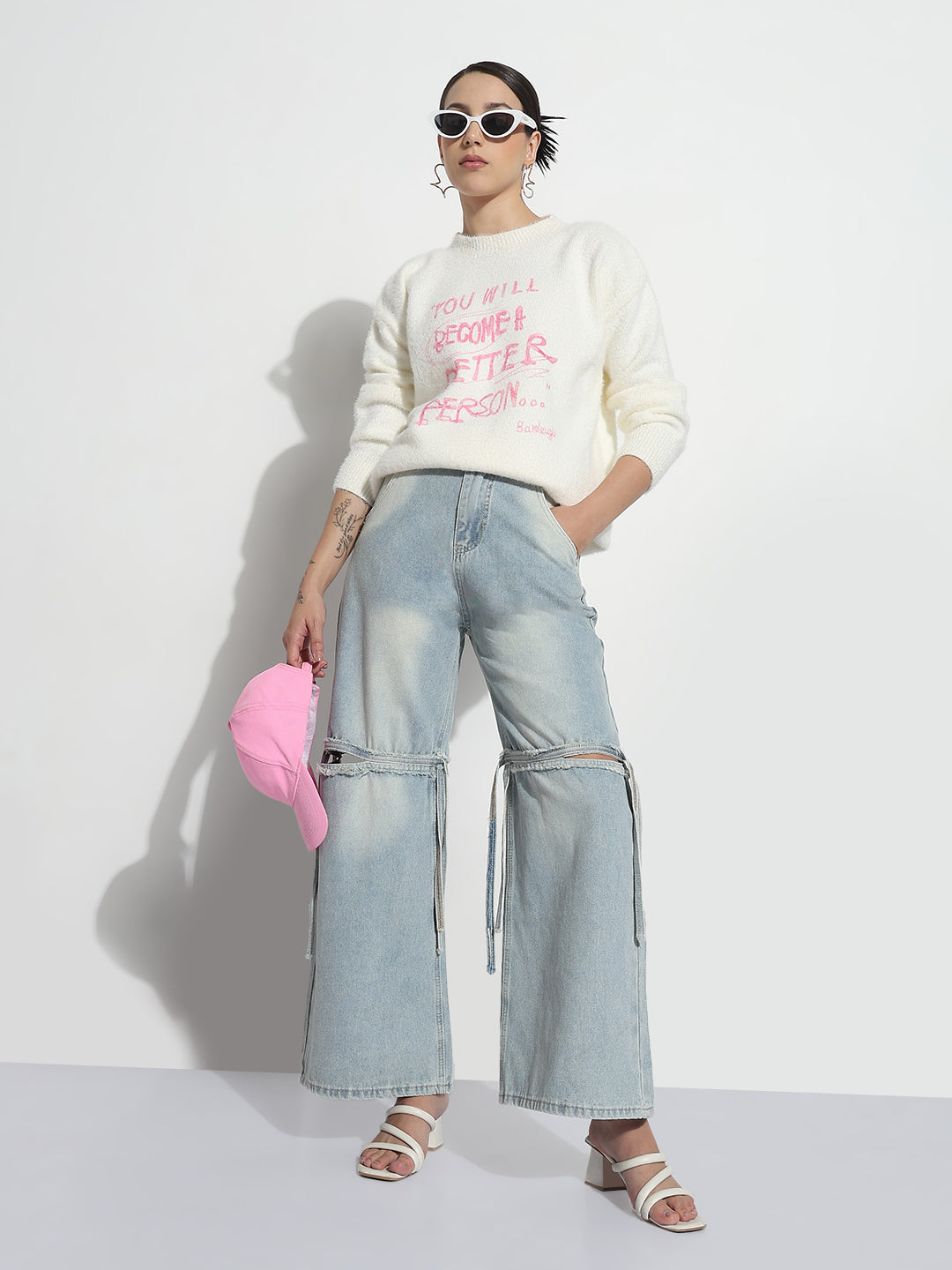 Women's Blue High Rise Wide Leg Jeans