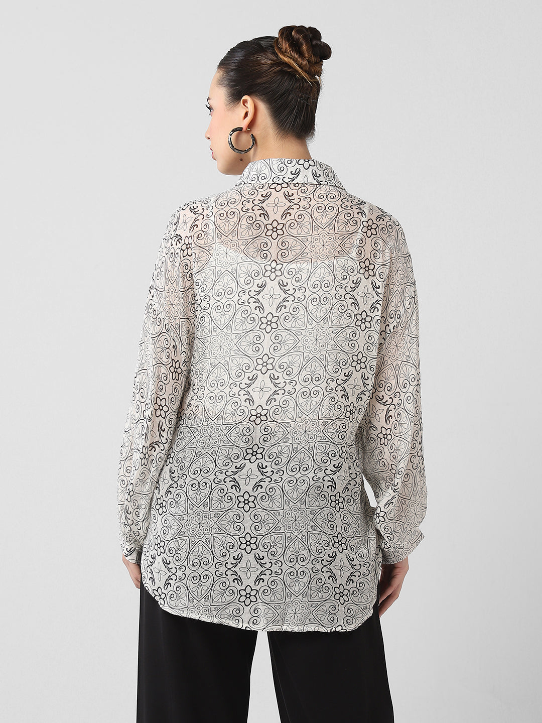 Women's Grey Comfort Semi Sheer Printed Casual Shirt