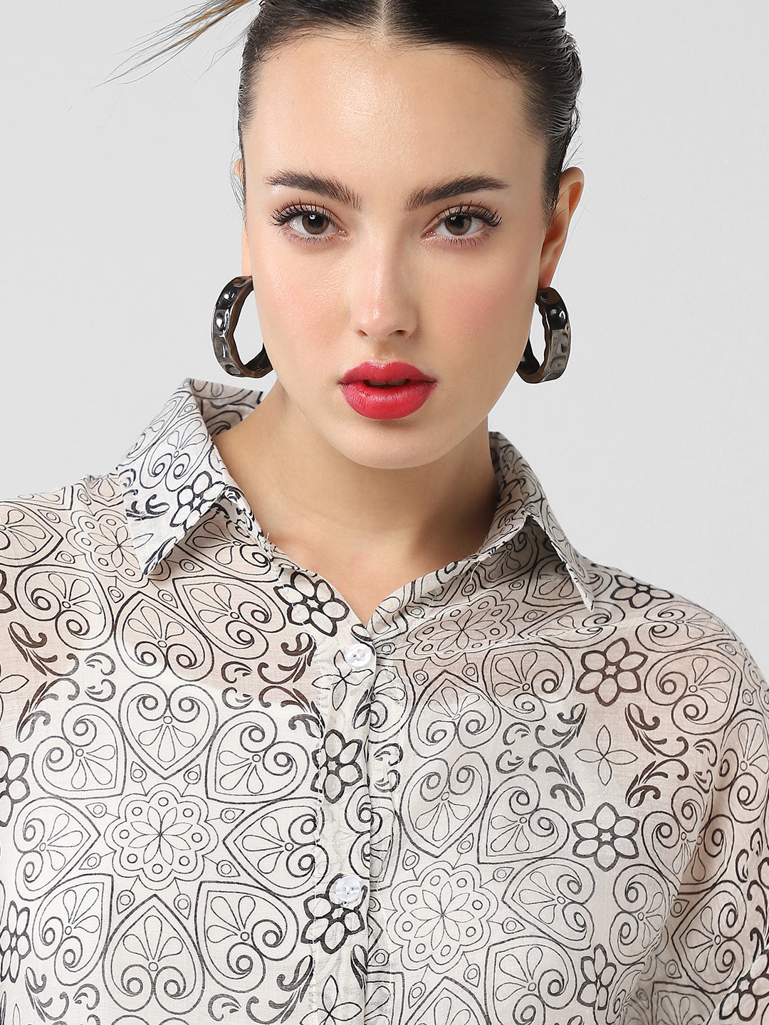 Women's Grey Comfort Semi Sheer Printed Casual Shirt