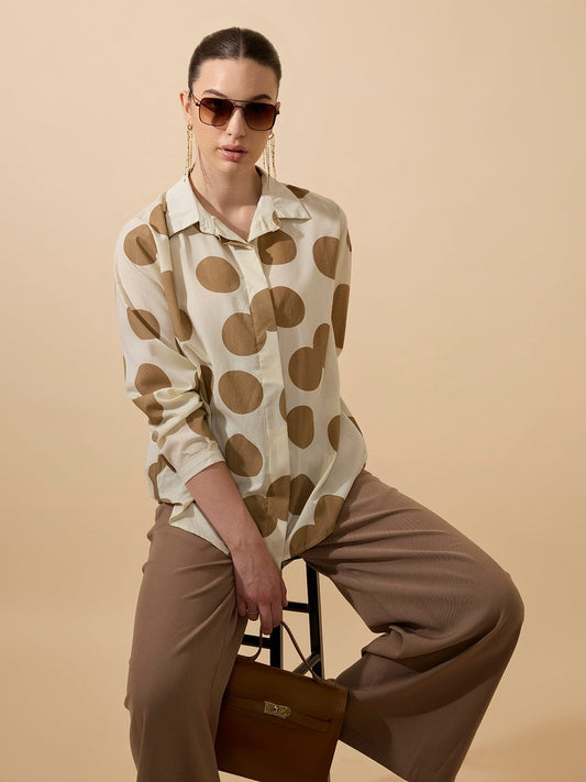 Women's Polka Dots Brown Relaxed Fit Shirt
