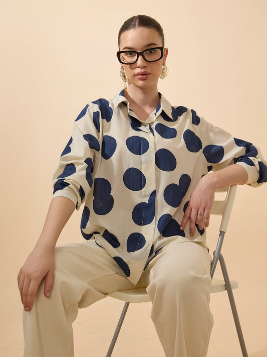Women's Polka Dots Navy Blue Relaxed Fit Shirt