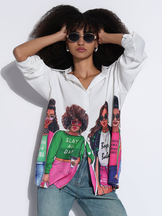 Women's Graphic White Oversized Shirt