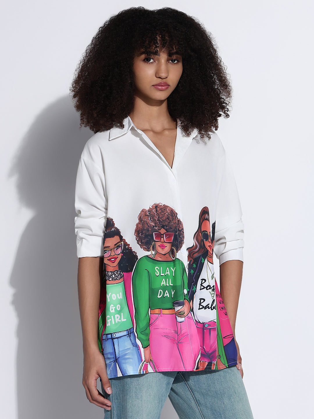 Women's Graphic White Oversized Shirt