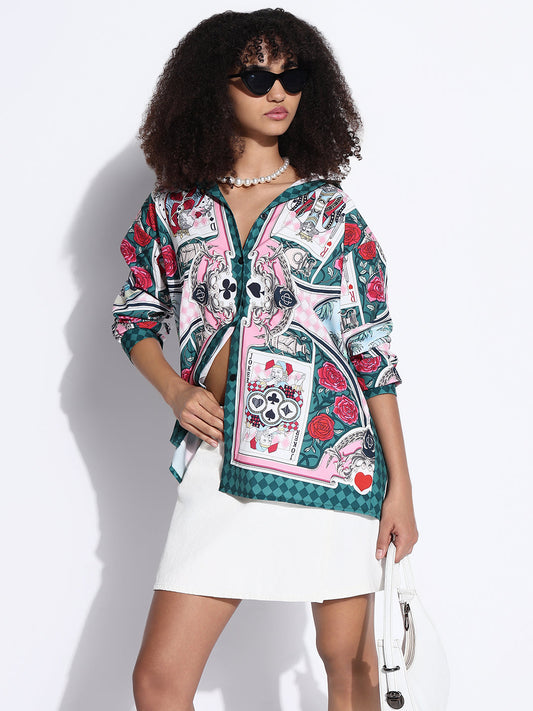 Women's Graphic Green Oversized Shirt