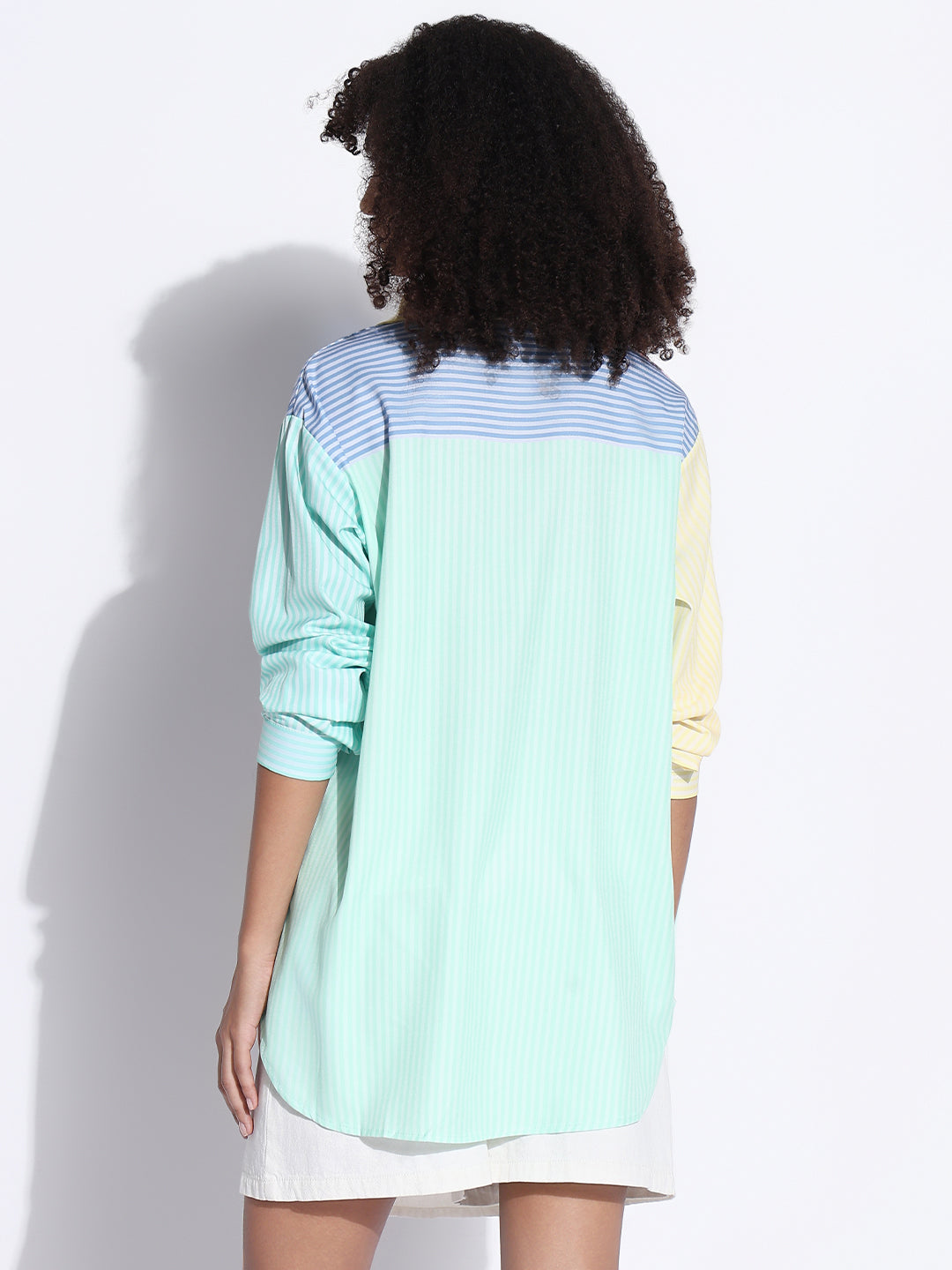 Women's Colourblocked Multi Oversized Shirt with Chest Pocket