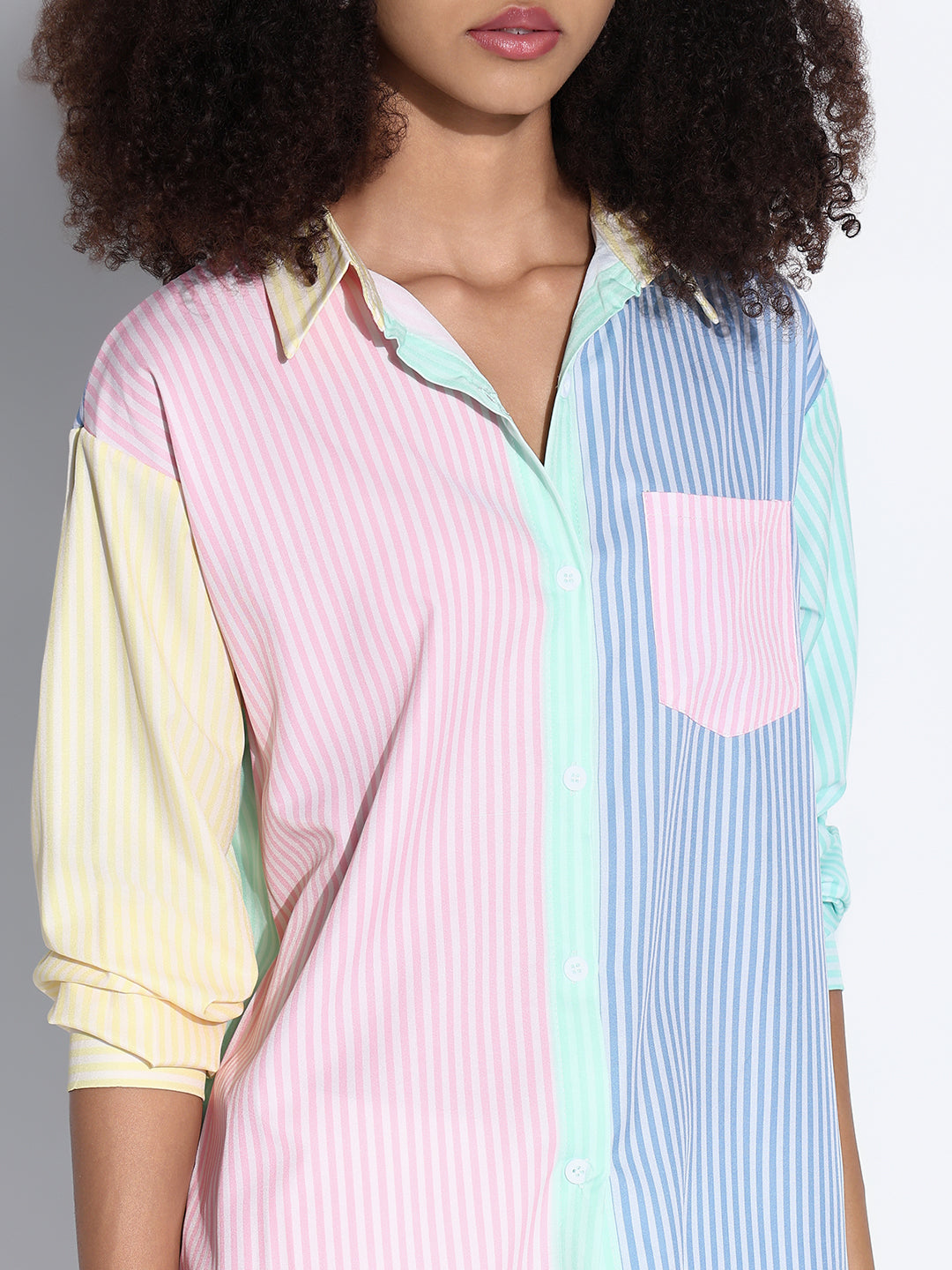 Women's Colourblocked Multi Oversized Shirt with Chest Pocket