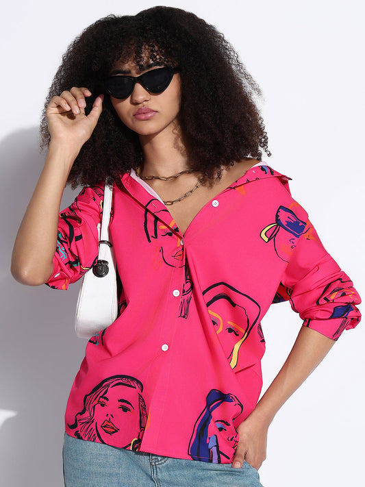 Women's Graphic Pink Oversized Shirt