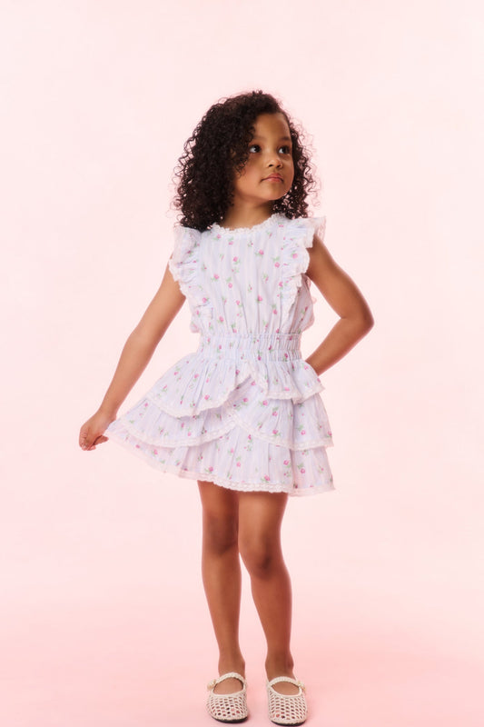 Girls Decker Cotton Floral Striped Dress