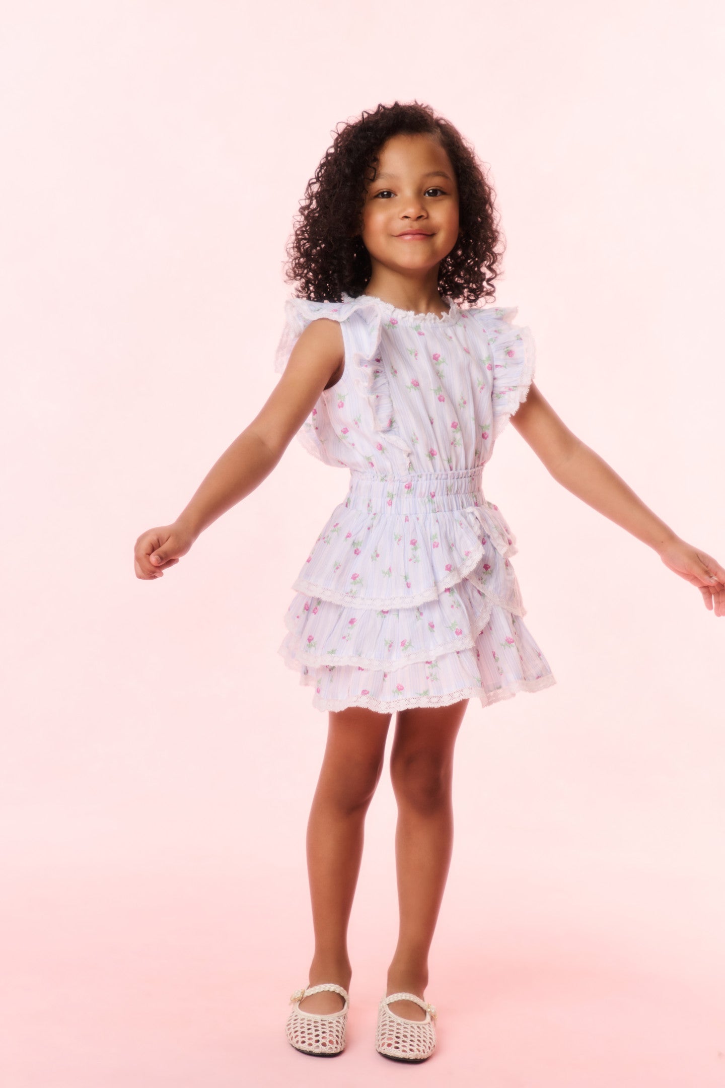 Girls Decker Cotton Floral Striped Dress