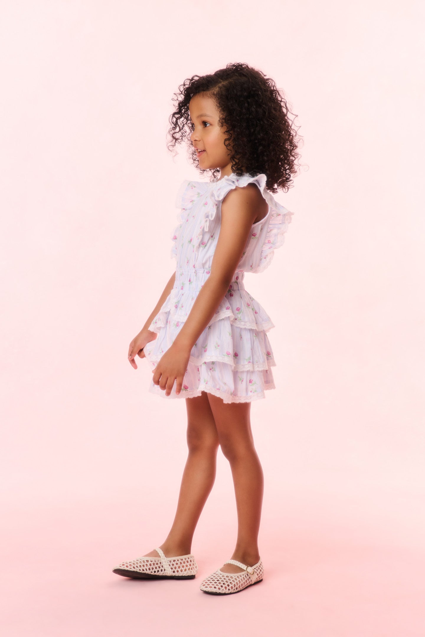 Girls Decker Cotton Floral Striped Dress