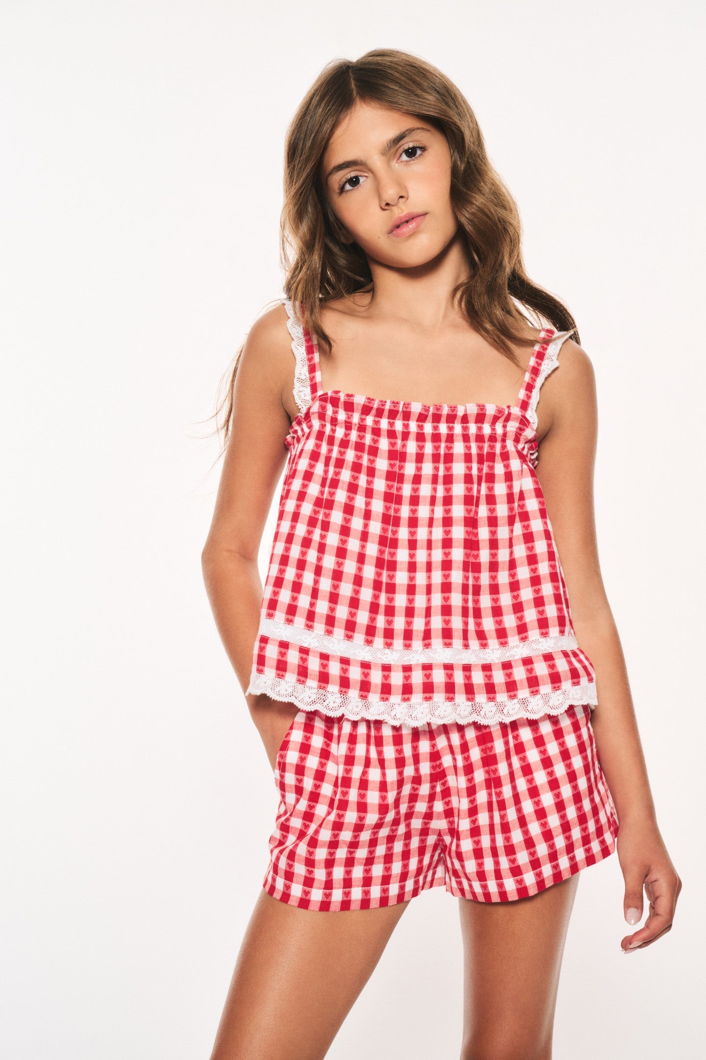 Girls Fiorella Cotton Gingham Top
