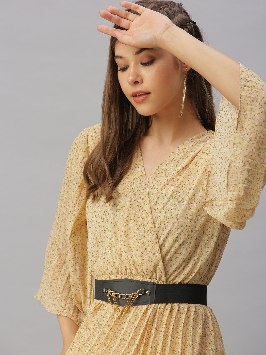 Women's Cream Ethnic Motifs A-Line Dress