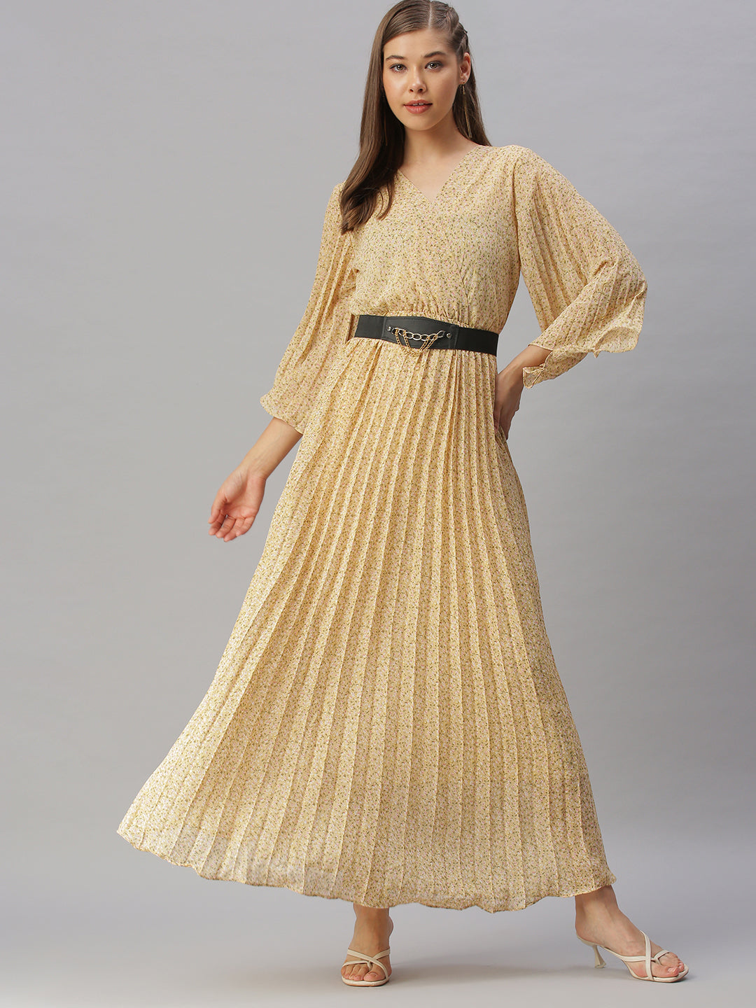 Women's Cream Ethnic Motifs A-Line Dress