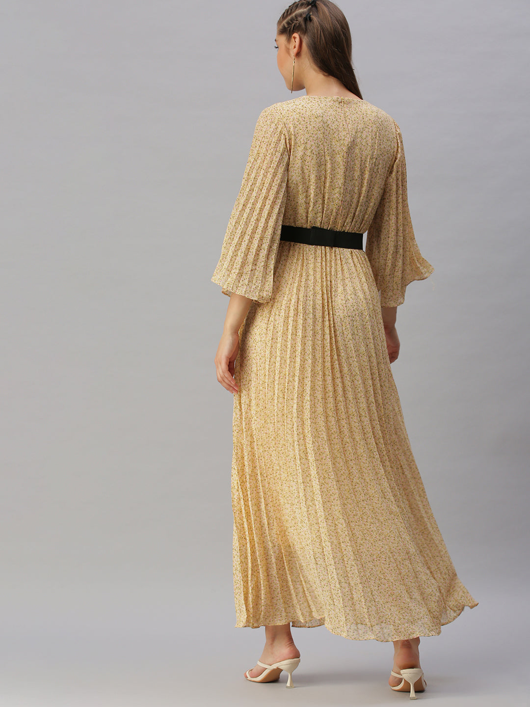 Women's Cream Ethnic Motifs A-Line Dress