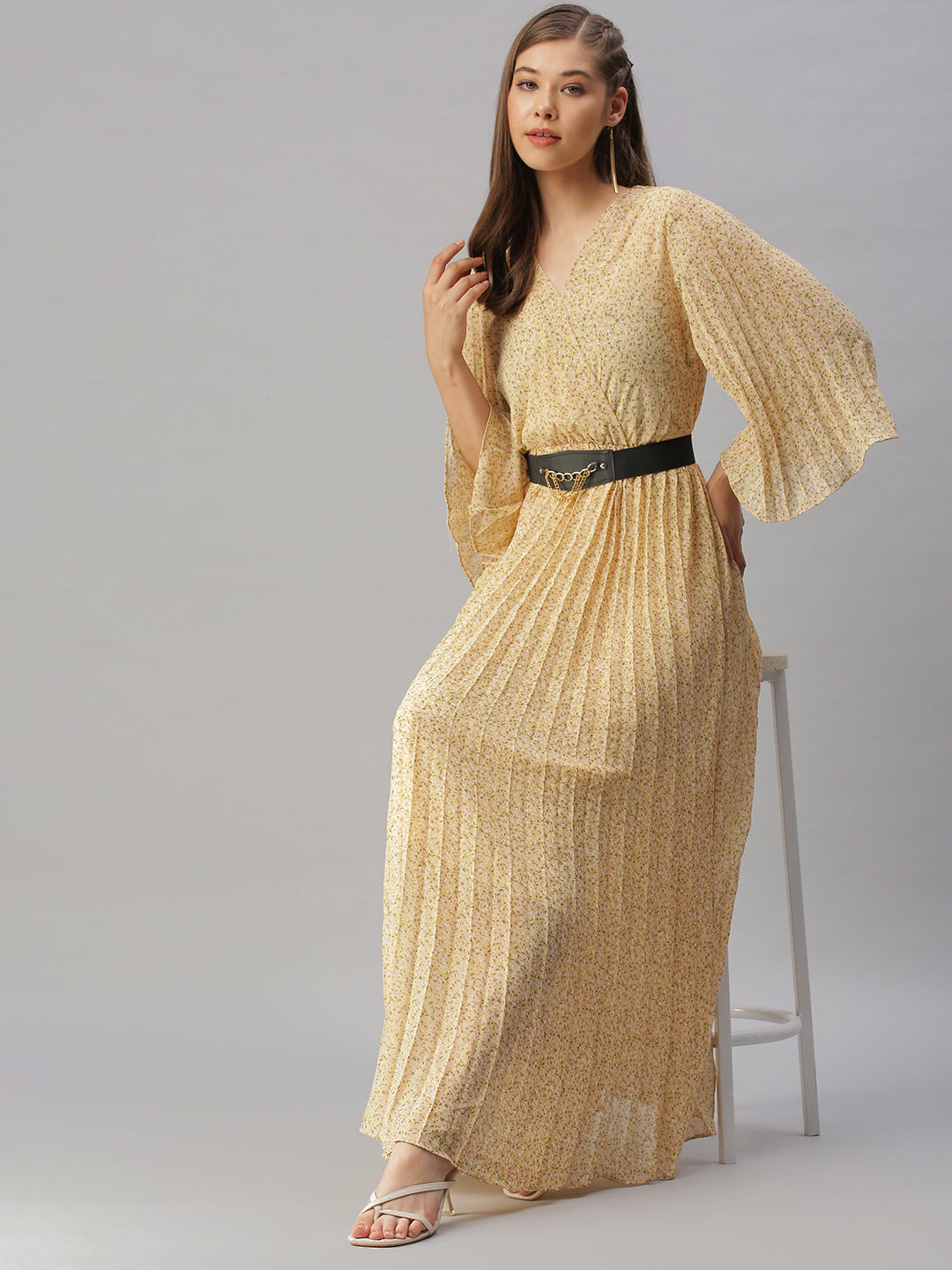 Women's Cream Ethnic Motifs A-Line Dress