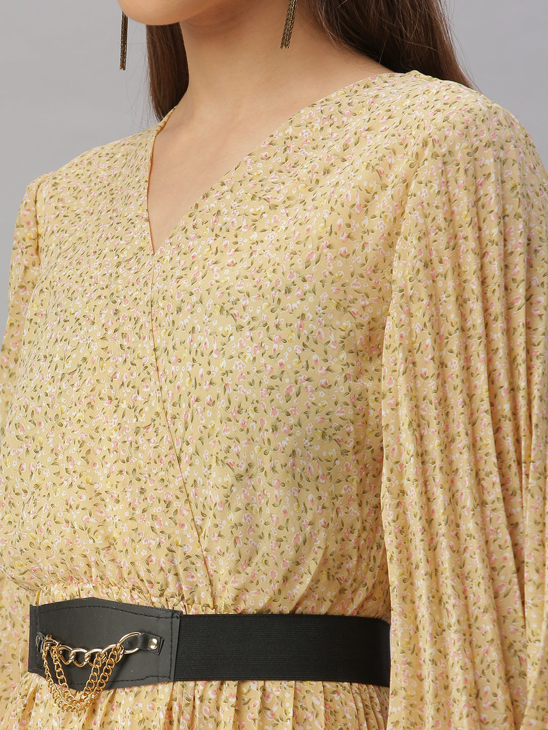 Women's Cream Ethnic Motifs A-Line Dress