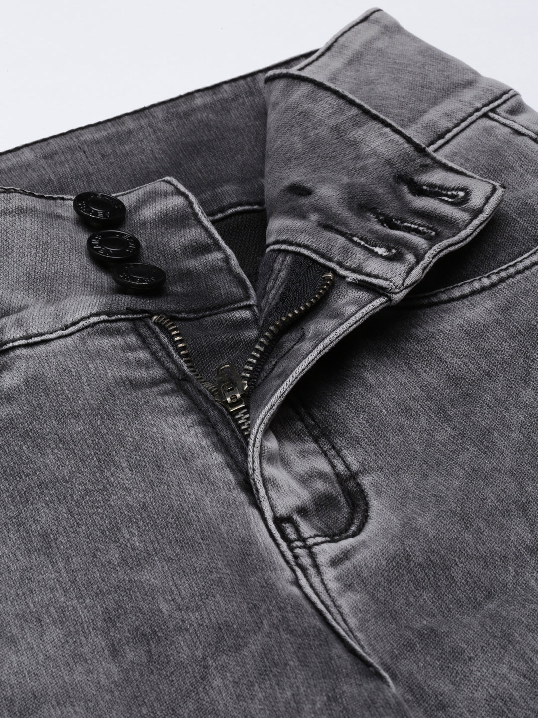 Women's Grey Slim Fit Mid-Rise Heavy Fade Acid Wash Denim Jeans