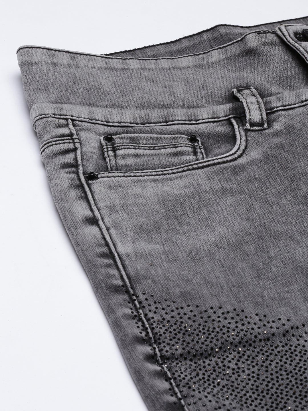 Women's Grey Slim Fit Mid-Rise Heavy Fade Acid Wash Denim Jeans