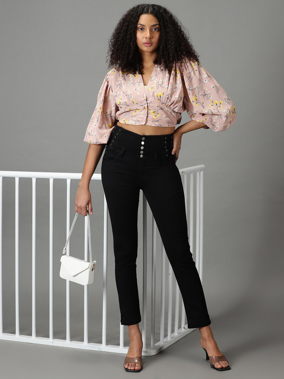 Women's Black Slim Fit High-Rise Stretchable Cropped Jeans