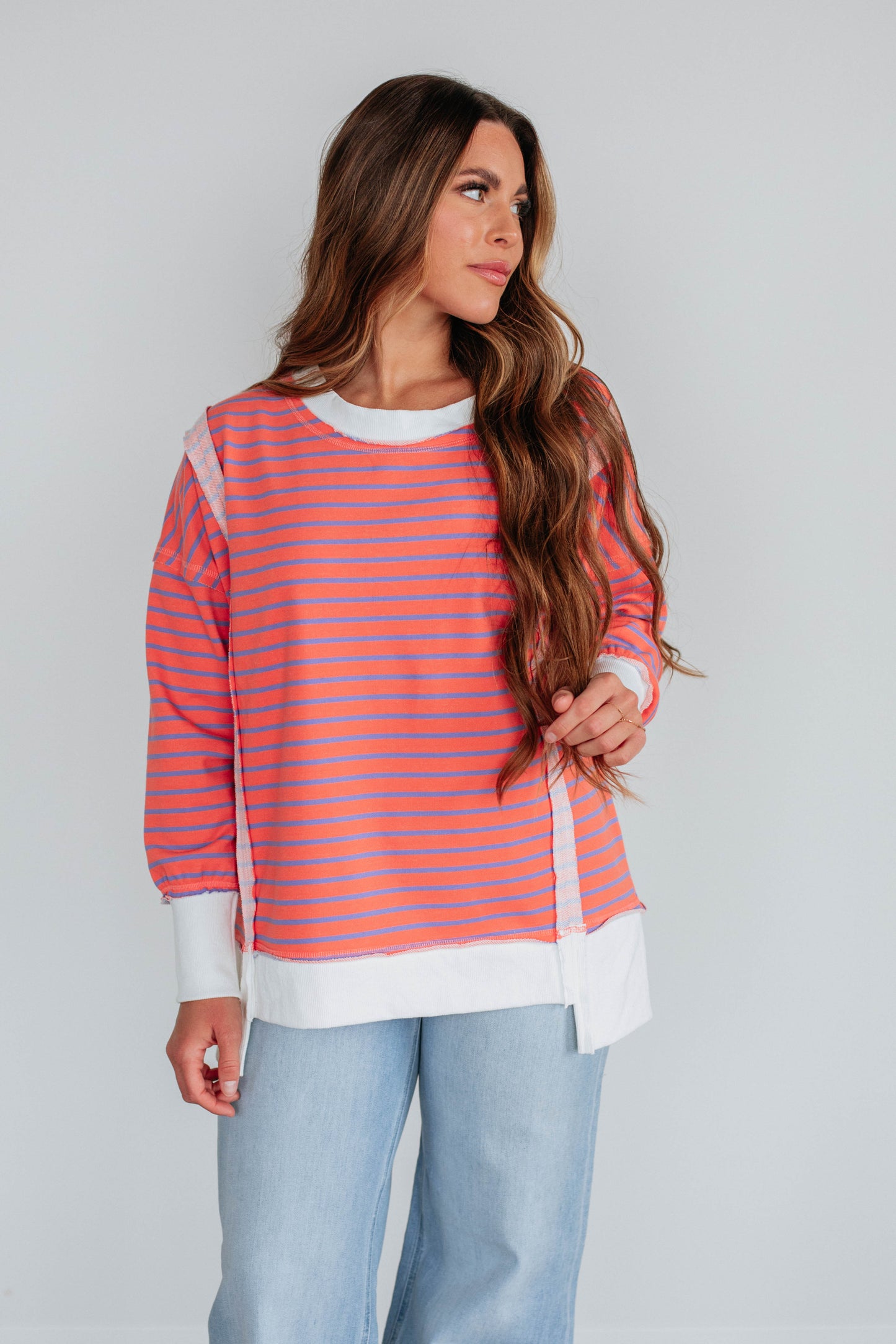 Luna Striped Top - Coral Mix