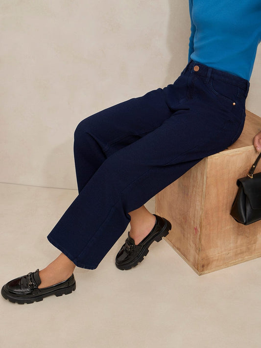 Women's Navy Blue High Rise Relaxed Fit Cropped Jeans