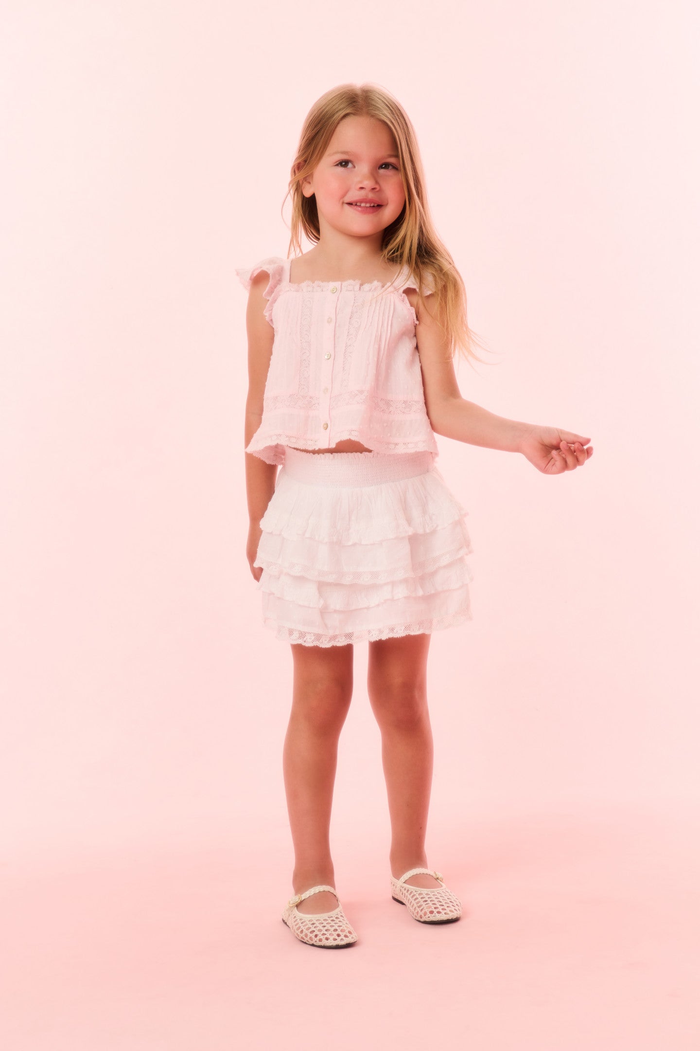 Girls Norabel Cotton Lace-Trimmed Top