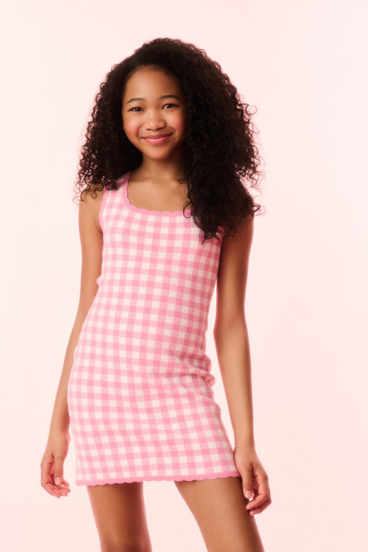 Girls Sereia Checkered Knit Dress
