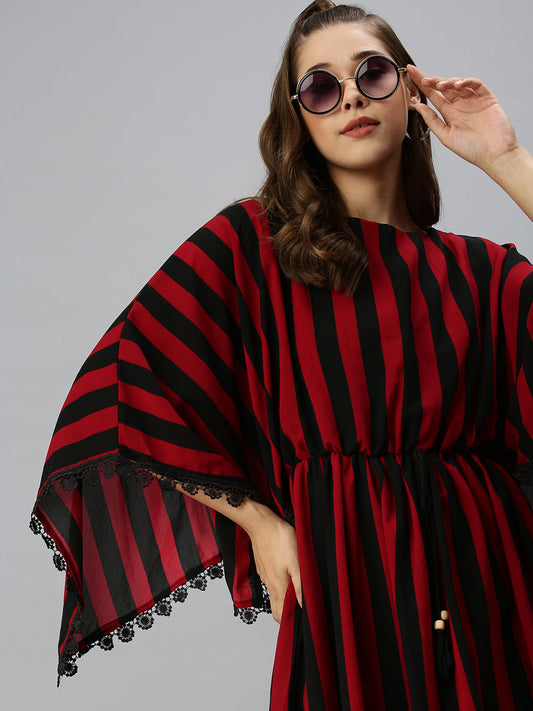 Women's Black Striped Georgette Kaftan Dress