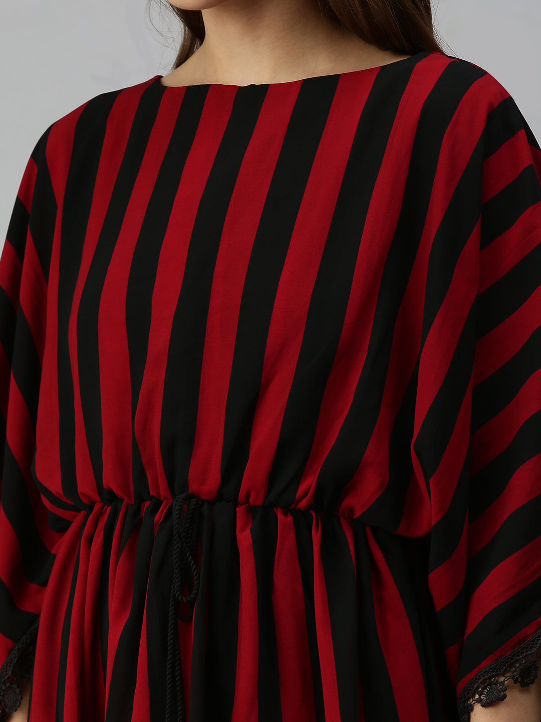 Women's Black Striped Georgette Kaftan Dress