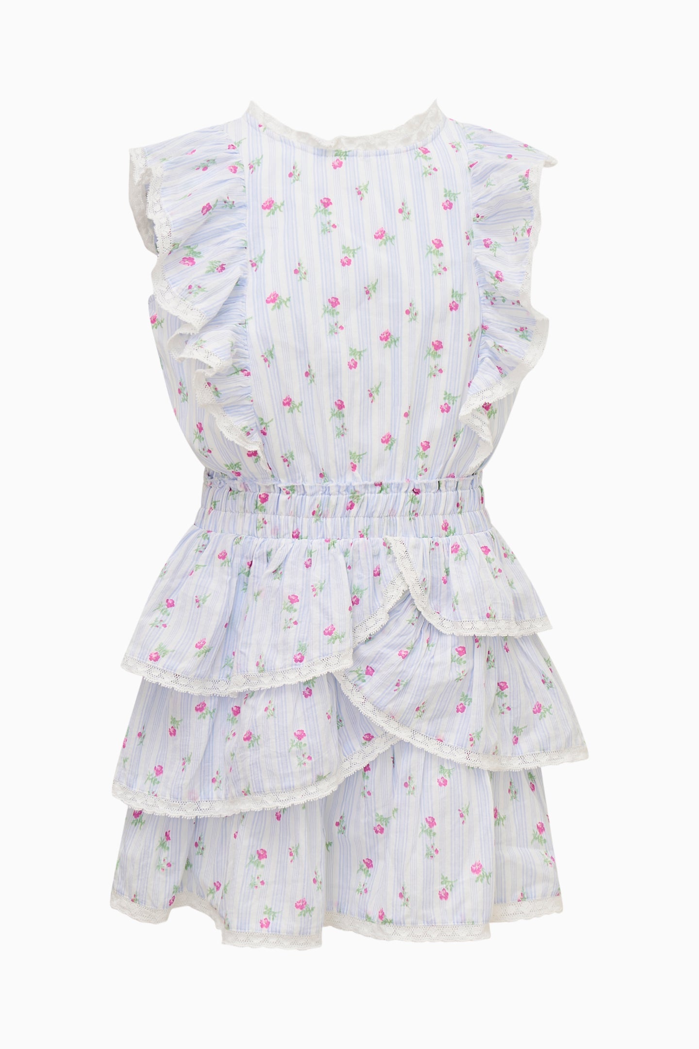 Girls Decker Cotton Floral Striped Dress