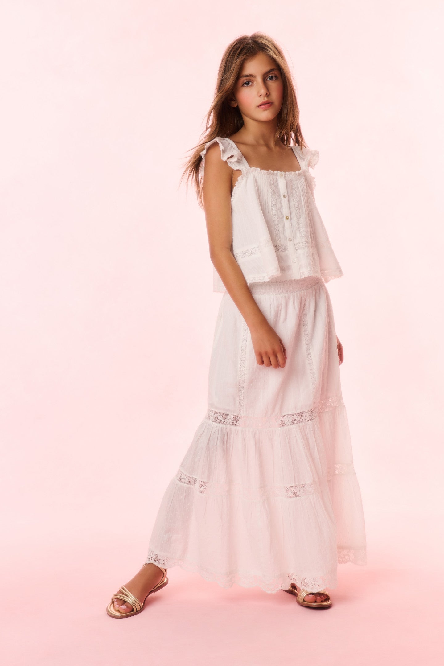 Girls Norabel Cotton Lace-Trimmed Top