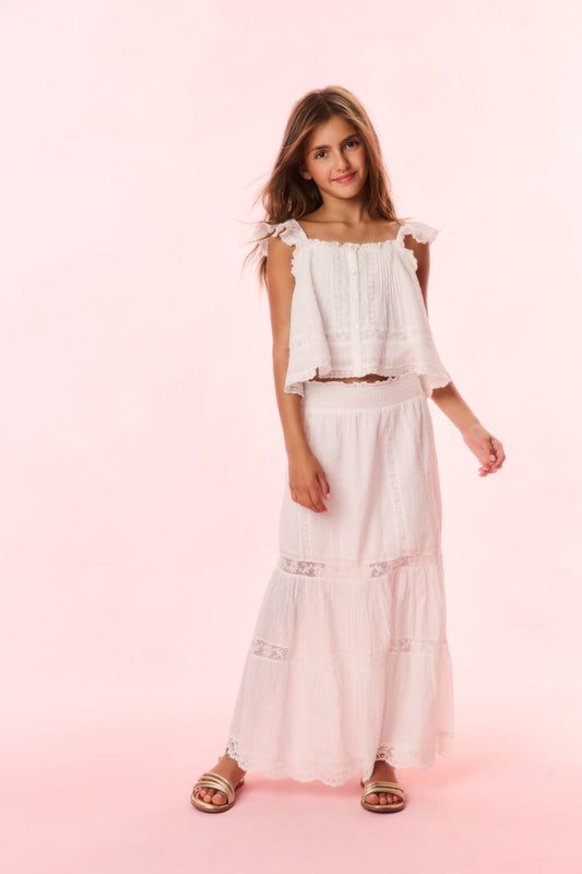 Girls Donella Cotton Lace-Trimmed Skirt - OPTIC WHITE